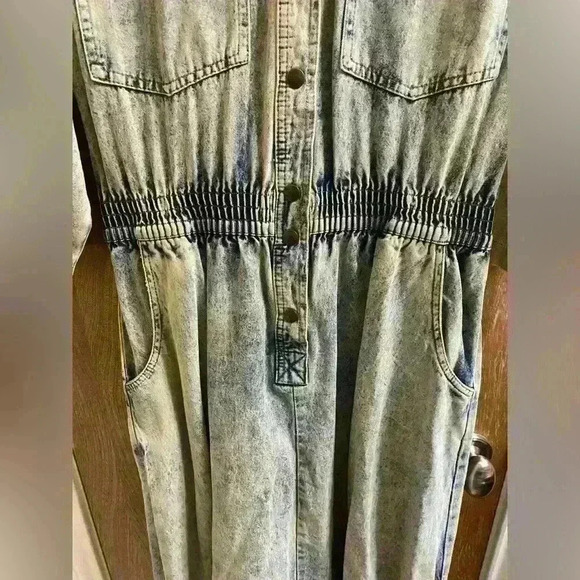 Vintage Dreams Acid Wash Long Denim Maxi Dress With Elastic Waist & Buttons Sz M - Picture 10 of 12
